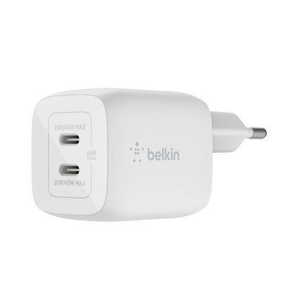 Belkin Boost Charge Pro Dual, USB-C PD GaN Fast Charger, 45Watts, White