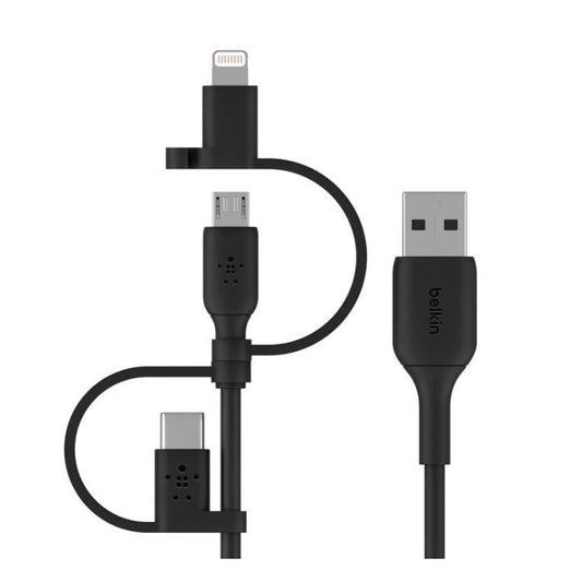 Belkin Boost Charge Universal Cable, USB-A cable with USB-C, Micro-USB and Lightning, Black