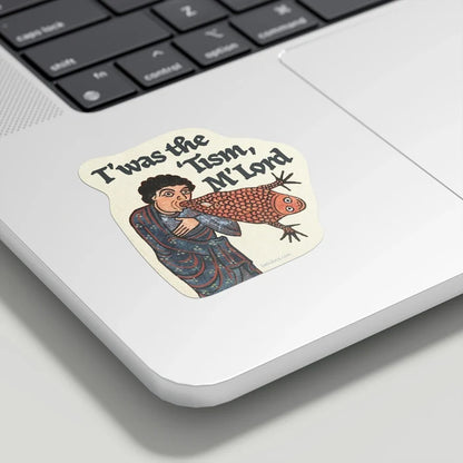 Betiobca vinyl sticker for laptops: “T’was The Twism, M’Lord” with medieval art—unique laptop decal, fun retro gift.