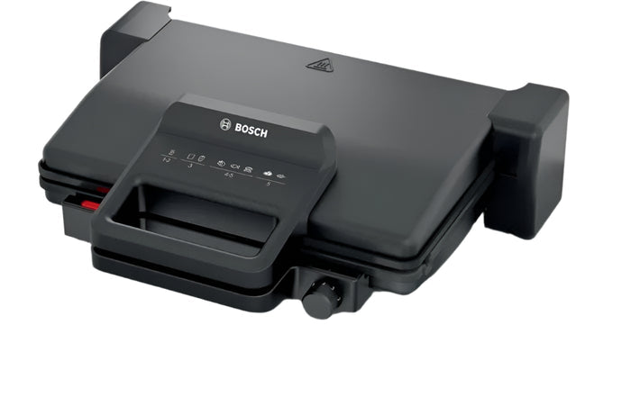 Black Bosch sandwich maker on a white background