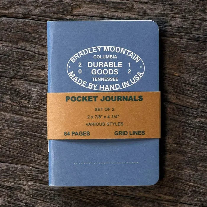 Bradley Mountain Pocket Journals 2 Pack, blue grid notebooks, made in USA, durable EDC note pads for daily organization.