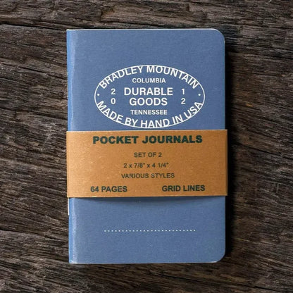 Bradley Mountain Pocket Journals 2 Pack, blue grid notebooks, made in USA, durable EDC note pads for daily organization.