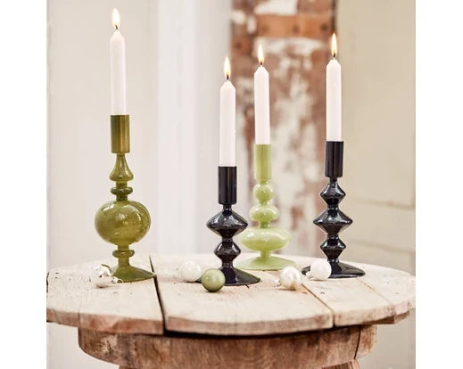 Bulbous Green Glass Candle Holder