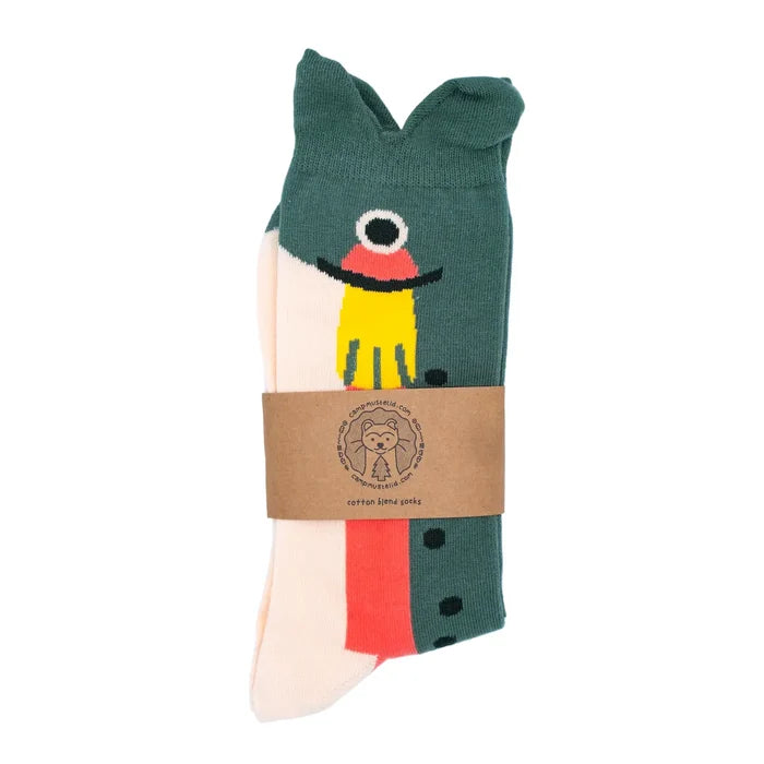 Camp Mustelid Trout Socks—fun fish design socks for fishing & outdoor lovers. Great gift idea, October 2026 release.