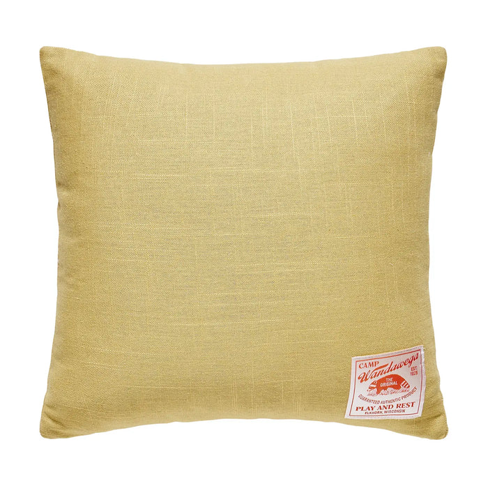 Vintage Peking Camp Wandawega Pointer Pillow features vibrant yellow chainstitch embroidery, adding rustic camp decor charm.