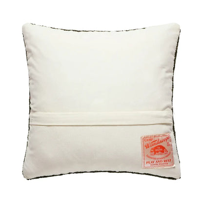 Peking Camp Wandawega Wood Duck 14x14 pillow with red label, lodge style decor in white for rustic cabin or lake house charm.