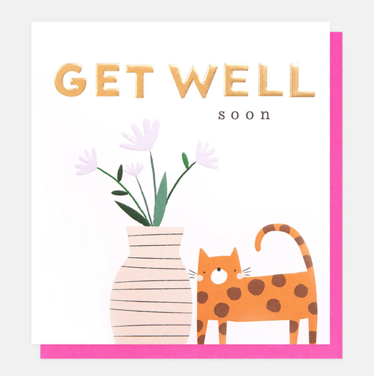 Caroline Gardner Cat & Flowers In Vase Get well Soon Greetings Card