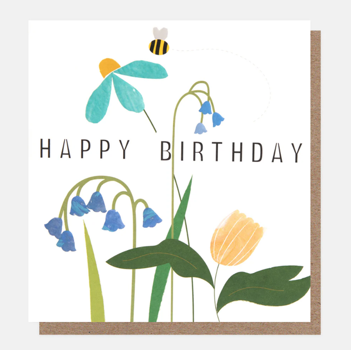 Caroline Gardner Flowers & Bee Happy Birthday Greetings Card