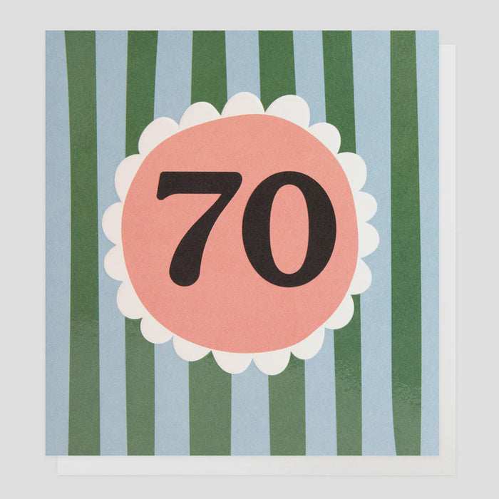 Caroline Gardner Green & Blue Stripe 70th Greetings Card