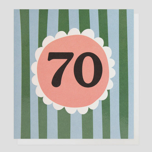 Caroline Gardner Green & Blue Stripe 70th Greetings Card