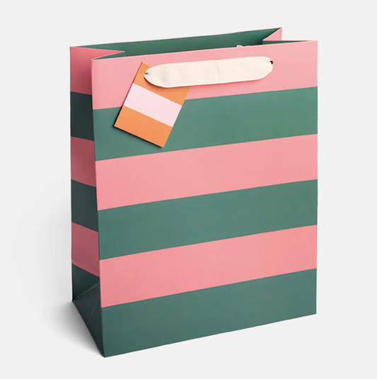 Caroline Gardner Green & Pink Stripe Large Gift Bag