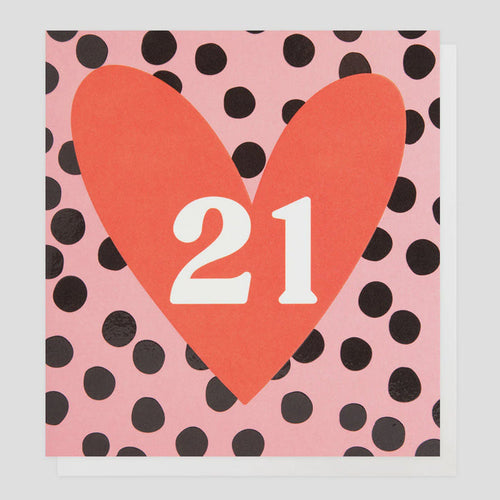 Caroline Gardner Heart On Pink Spots 21st Greetings Card