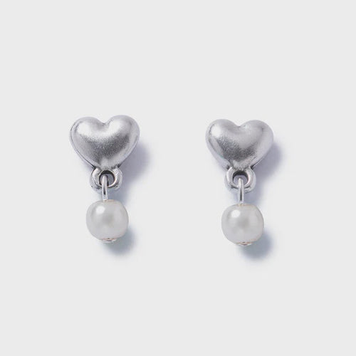 Carrie Elspeth Silver Heart & White Pearl Stud Earrings