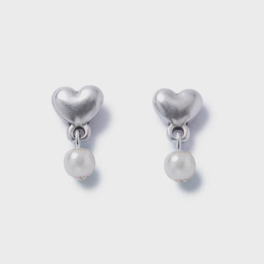 Carrie Elspeth Silver Heart & White Pearl Stud Earrings