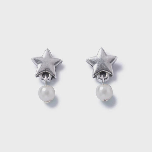 Carrie Elspeth Silver Star & White Pearl Stud Earrings