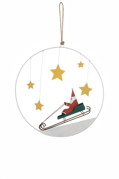 Christmas Tin Santa on Sledge Wreath Decoration