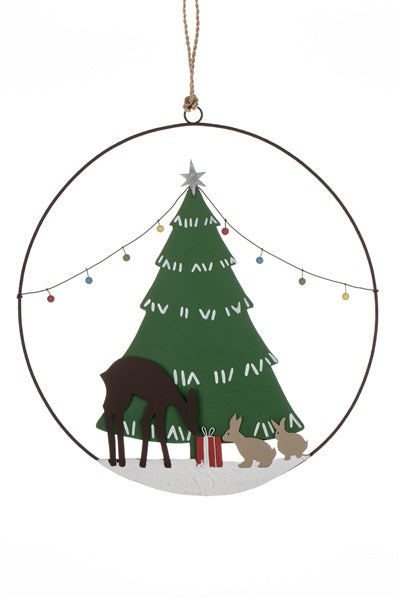 Christmas Tin Tree and Deer  Wreath Decoration