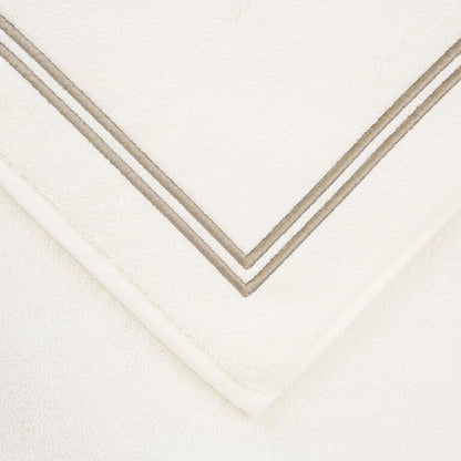 close up shot of the details and fabric of a white khaki Classic Bath Mat
