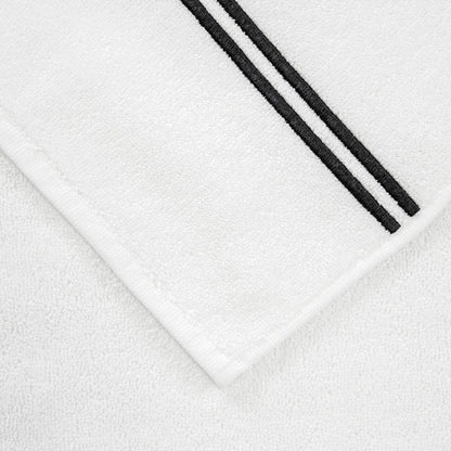 close up of the fabric and details of the white grey classic guest towel