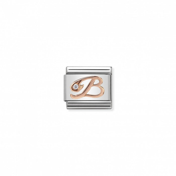 Classic Link 9K Rose Gold and Cubic Zirconia Letter B Charm