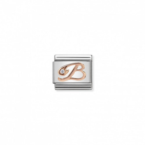 Classic Link 9K Rose Gold and Cubic Zirconia Letter B Charm