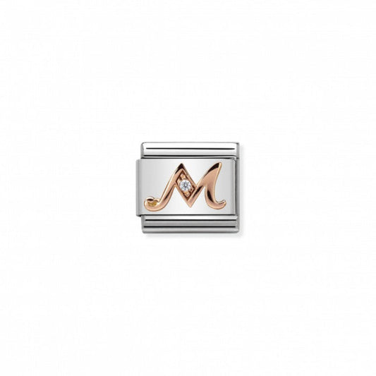 Classic Link 9K Rose Gold and Cubic Zirconia Letter M Charm