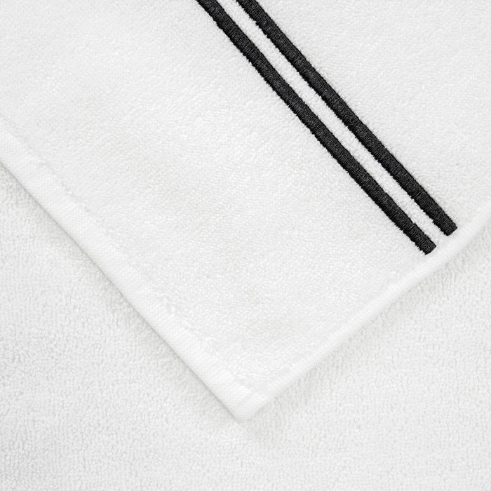 close up of the fabric and details of the white grey classic wash cloth