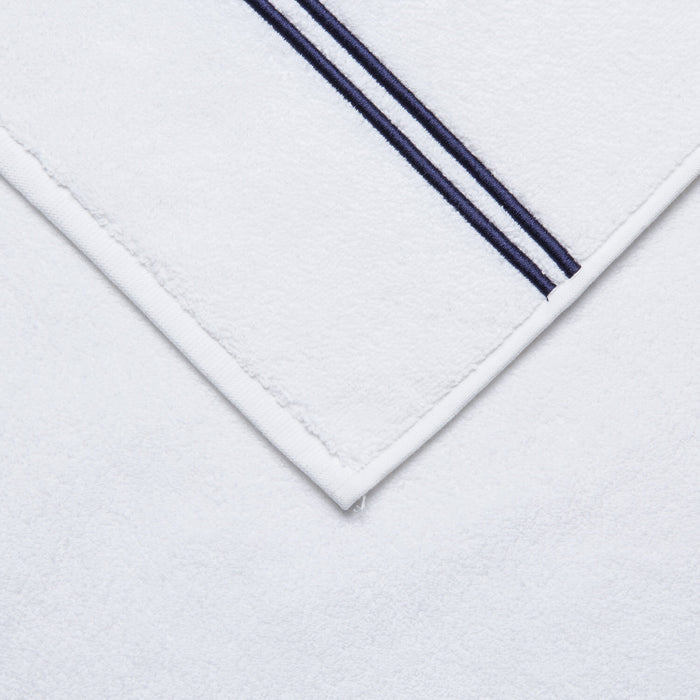 close up of the fabric and details of the white navy classic wash cloth