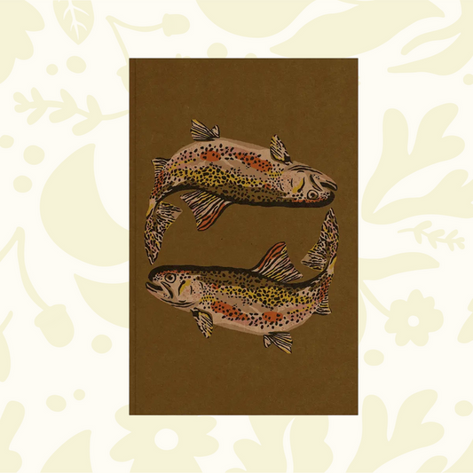 Forager Provisions LTD Denik Trout Kraft notebook with a nature-inspired fish illustration on a brown paper cover.