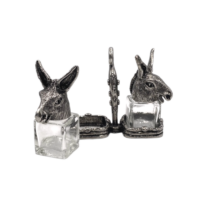 Donkey Salt & Pepper Shakers with Holder Short
