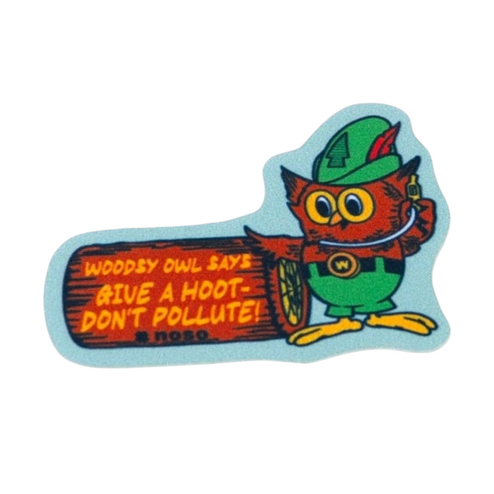 Forager Provisions LTD Woodsy Owl Don't Pollute peel-and-stick repair patch featuring a vintage owl design.