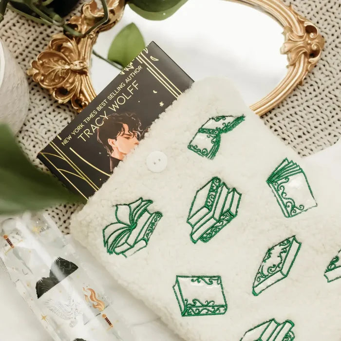Embroidered Sherpa Book Sleeve Bags