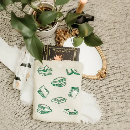 Embroidered Sherpa Book Sleeve Bags