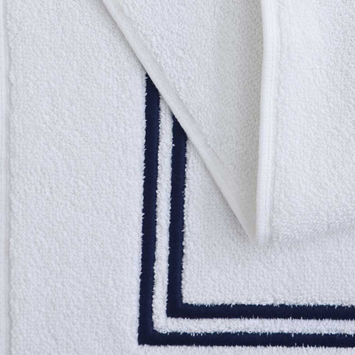 Empire Bath Mat White Navy on a white background