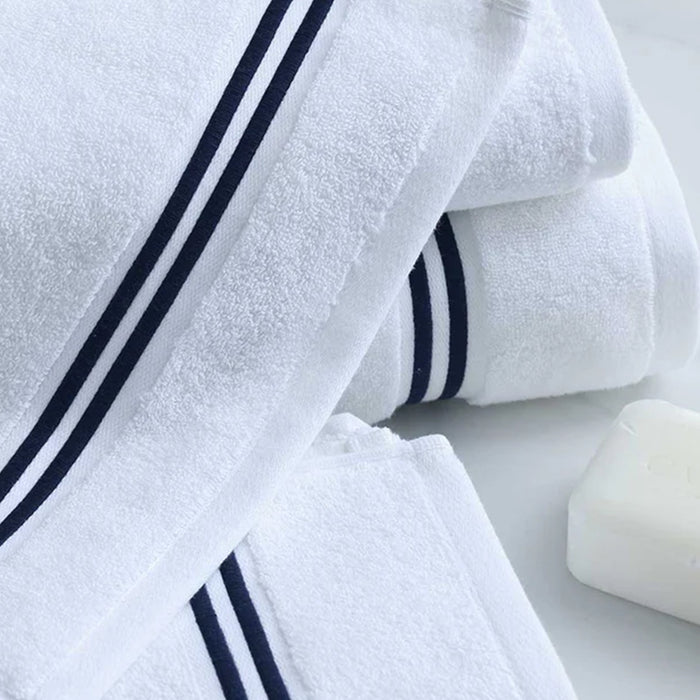 Empire Hand Towel White Navy on a white surface