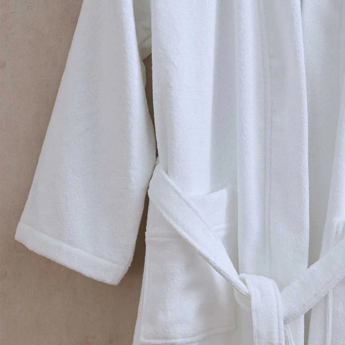 Empire Kimono Bath robe White draped over a neutral background