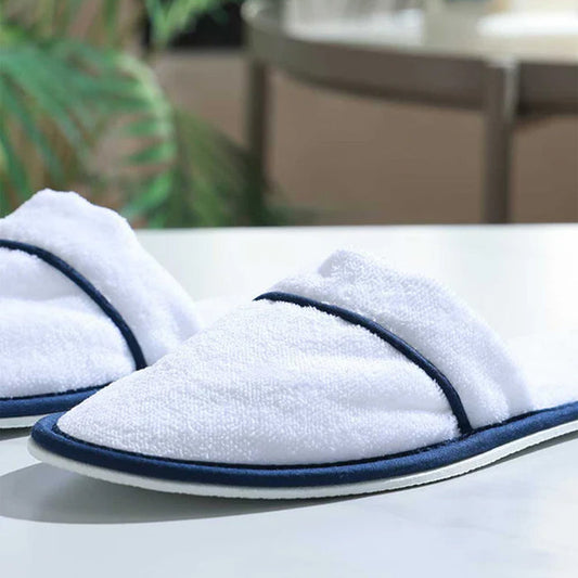Empire Velour Slippers White / Navy on a white surface