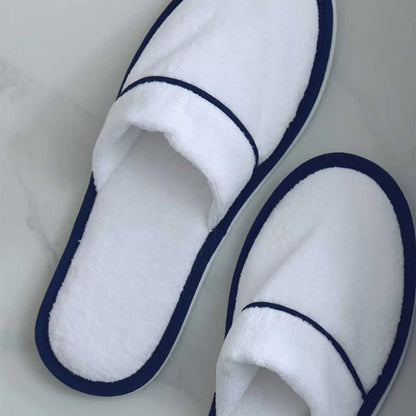 Empire Velour Slippers White / Navy on a light gray background
