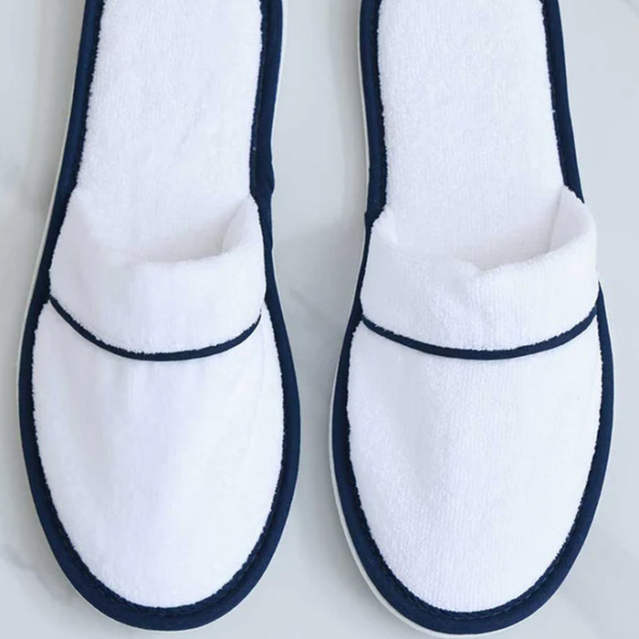 Empire Velour Slippers White / Navy on a light gray background