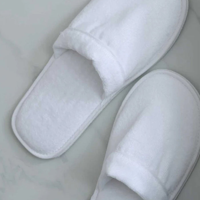 Pair of Empire Velour Slippers White / White on a light gray background