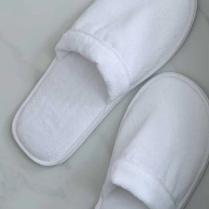 Pair of Empire Velour Slippers White / White on a light gray background