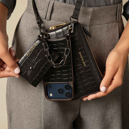 Expanded Pouch Croc - Black Croc/Pewter