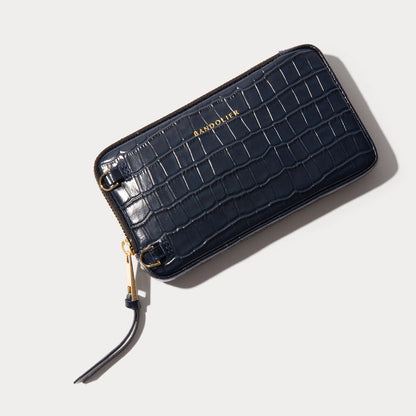 Expanded Zip Pouch - Navy Croc/Gold