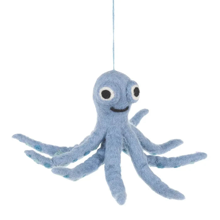 Felt So Good Ollie the Octopus handmade hanging decor—cute felt sea animal ornament, ocean-themed home or nursery decoration.