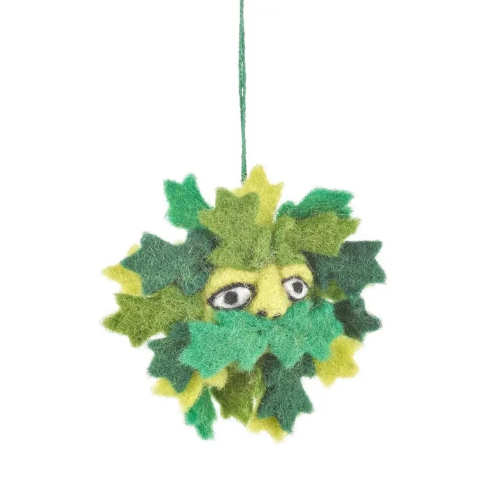 Felt So Good Green Man hanging decoration with layered felt leaves, eco-friendly, handmade, green string for easy display.