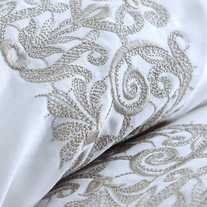 Close-up of Fion Taupe Duvet Cover Set embroidery