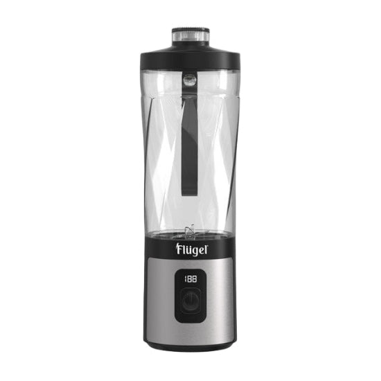 Clear blender with black accents on a white background