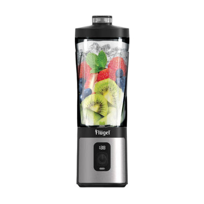 Blender with fruits inside on a white background