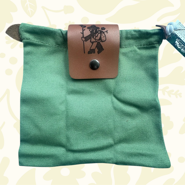 Forager Provisions LTD natural canvas forage bag with vegan leather popper closure featuring a laser-engraved design.