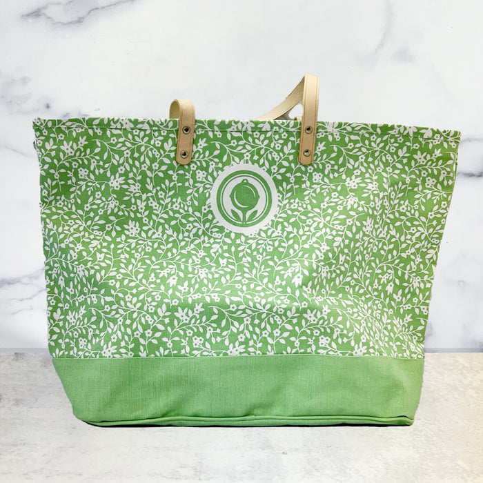 Foral Pattern Green Canvas Tote